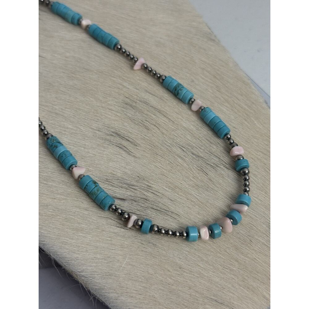 Sterling Silver Navajo Pearl Turquoise HEISHI Conch Nuggets Necklace 16.5-18.5” - Picture 8 of 12